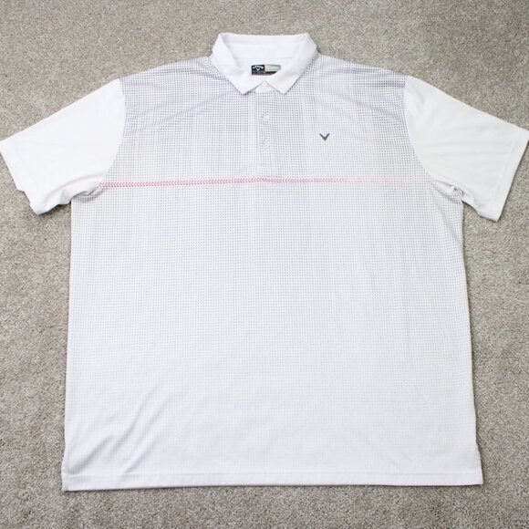 Callaway Opti-Dri Polo Shirt Mens 2XL XXL White Geometric Golf Short Sleeve - Picture 1 of 12